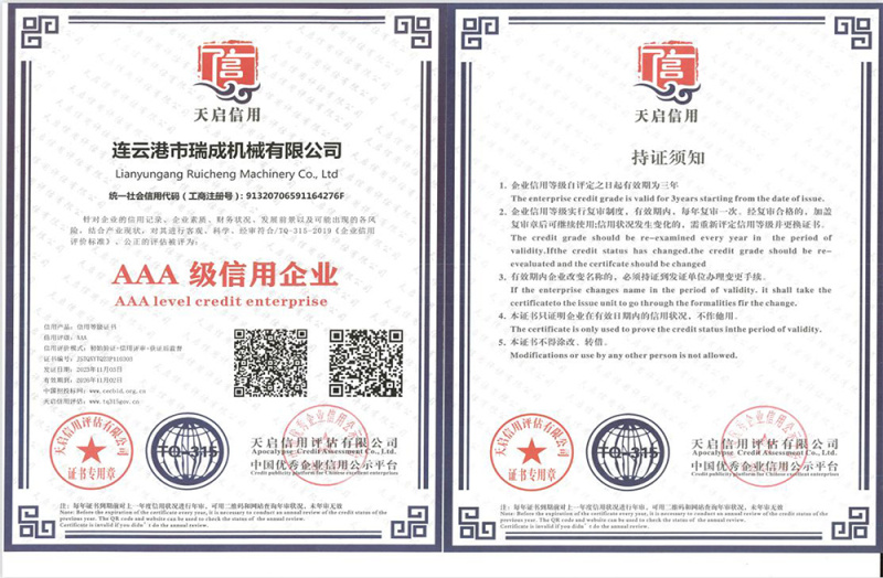 AAA級信用等級證書